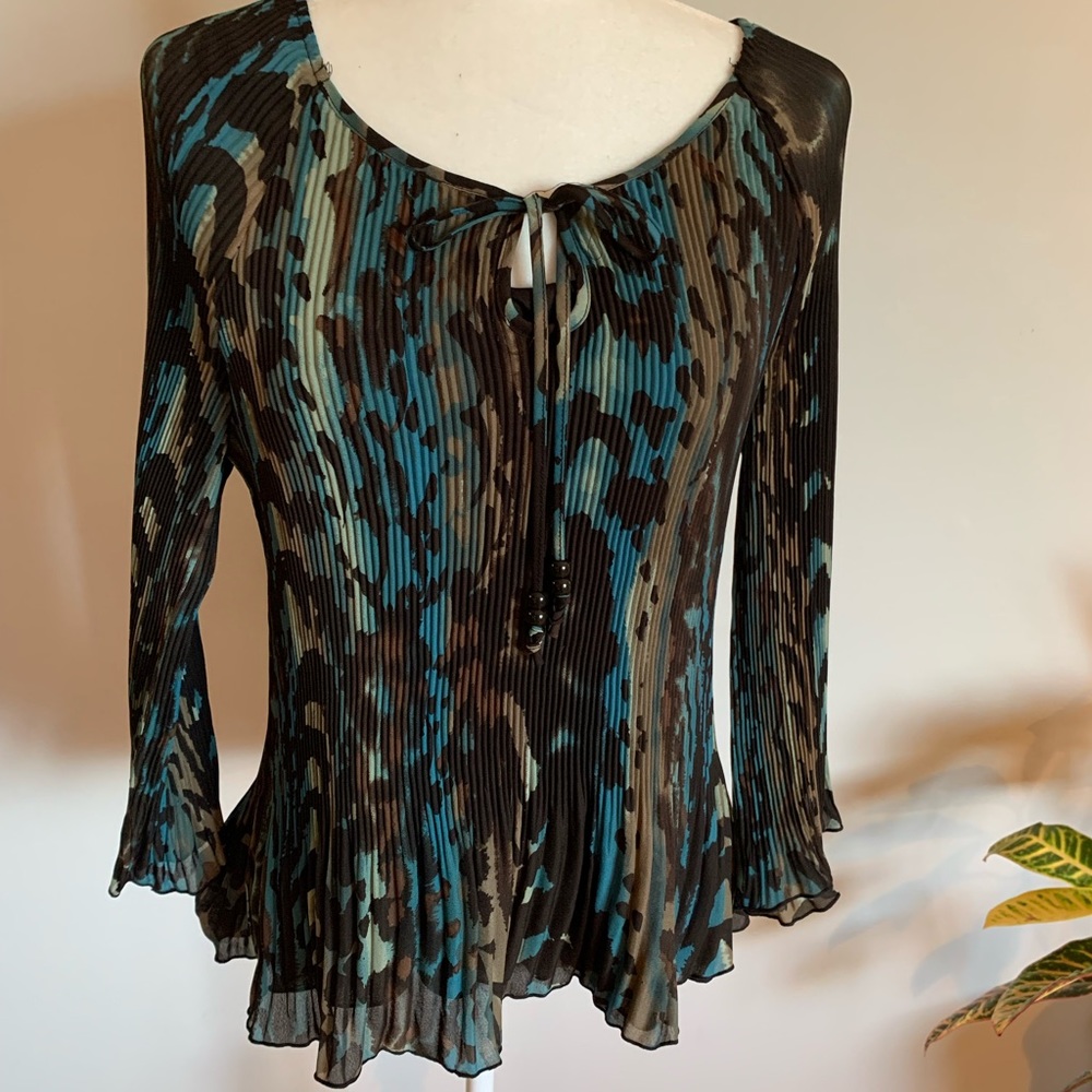 Pretty pleated blouse browns and blues